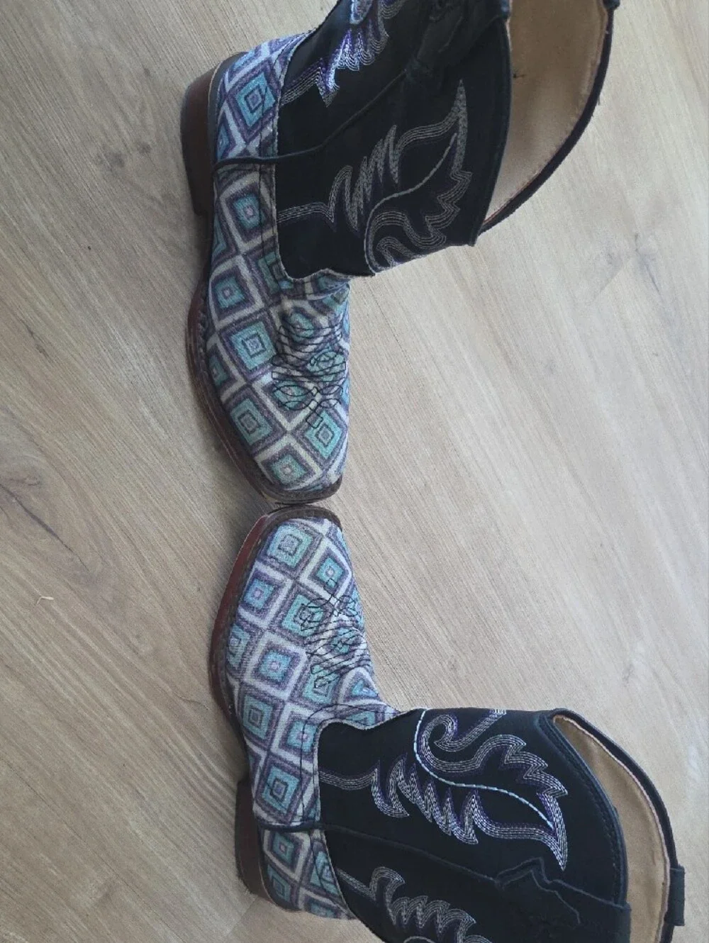 Roper Girls Black Shaft Aztec-Pattern Lace-Up Western Boots
